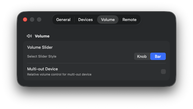 Audio Selector Volume Controls settings