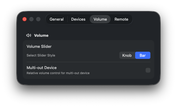 Audio Selector Volume Controls settings